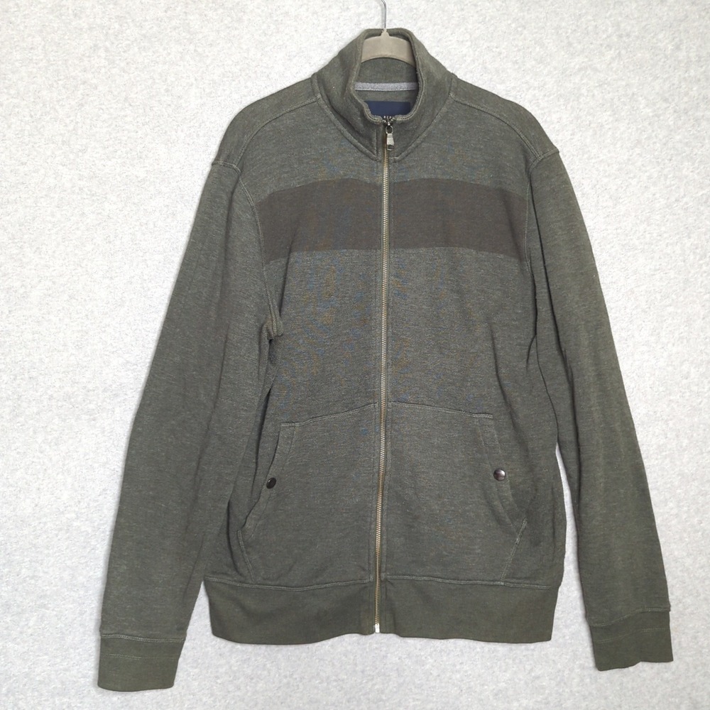 Banana Republic Mens full Zip Up Jacket L Olive Green Knit Mock Neck sweatshirt‎